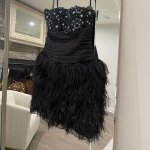 Jovani Black Ostrich Feather Dress w Sequins
